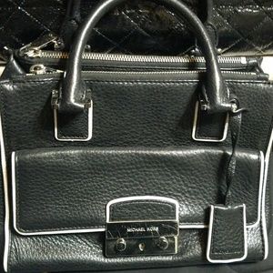 RARE Michael Kors Black/White Pebbled Satchel
